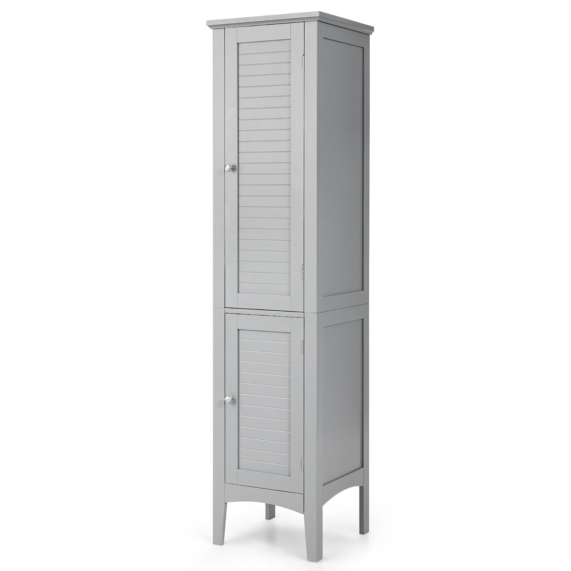 5 Tier Wooden Freestanding Tower Cabinet Tall Bathroom Storage Cabinet Grey