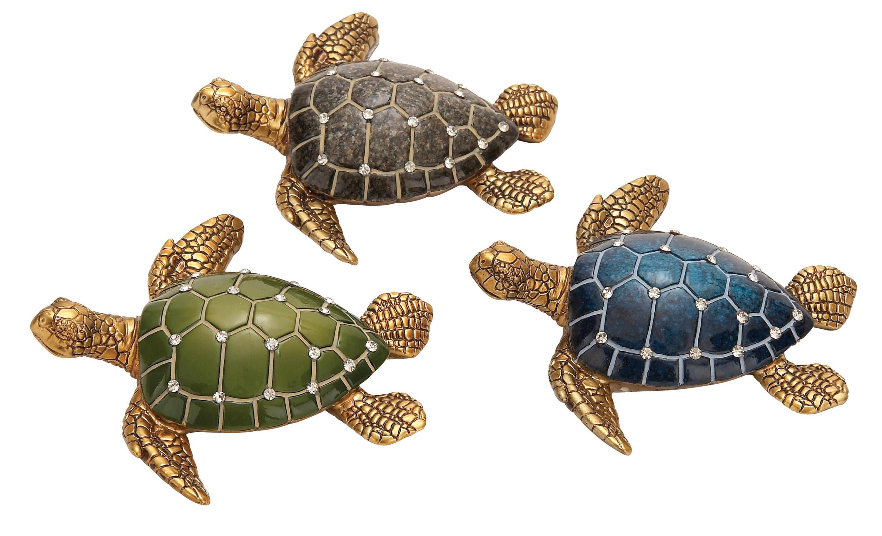 Jeweled Ceramic Turtle Trio Decorative Statues