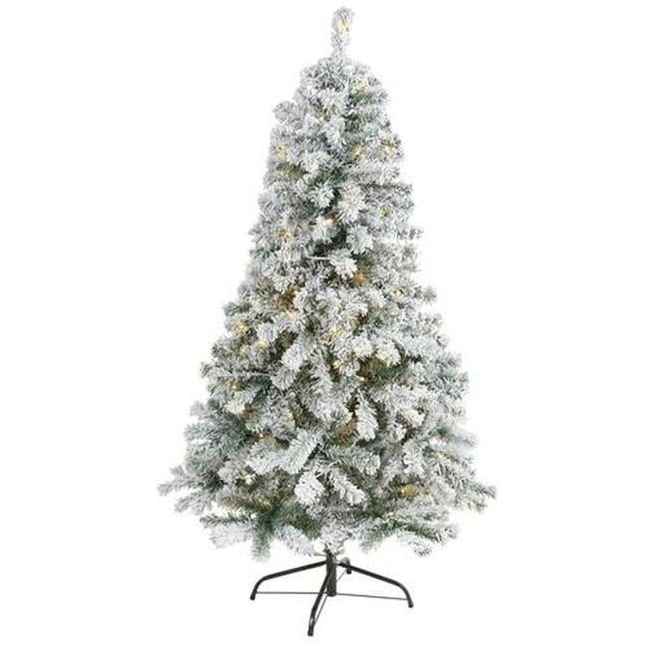 5ft Nearly Natural Pre-Lit LED Flocked Rock Springs Spruce Artificial Christmas Tree Clear Lights: Indoor Use, Easy Setup