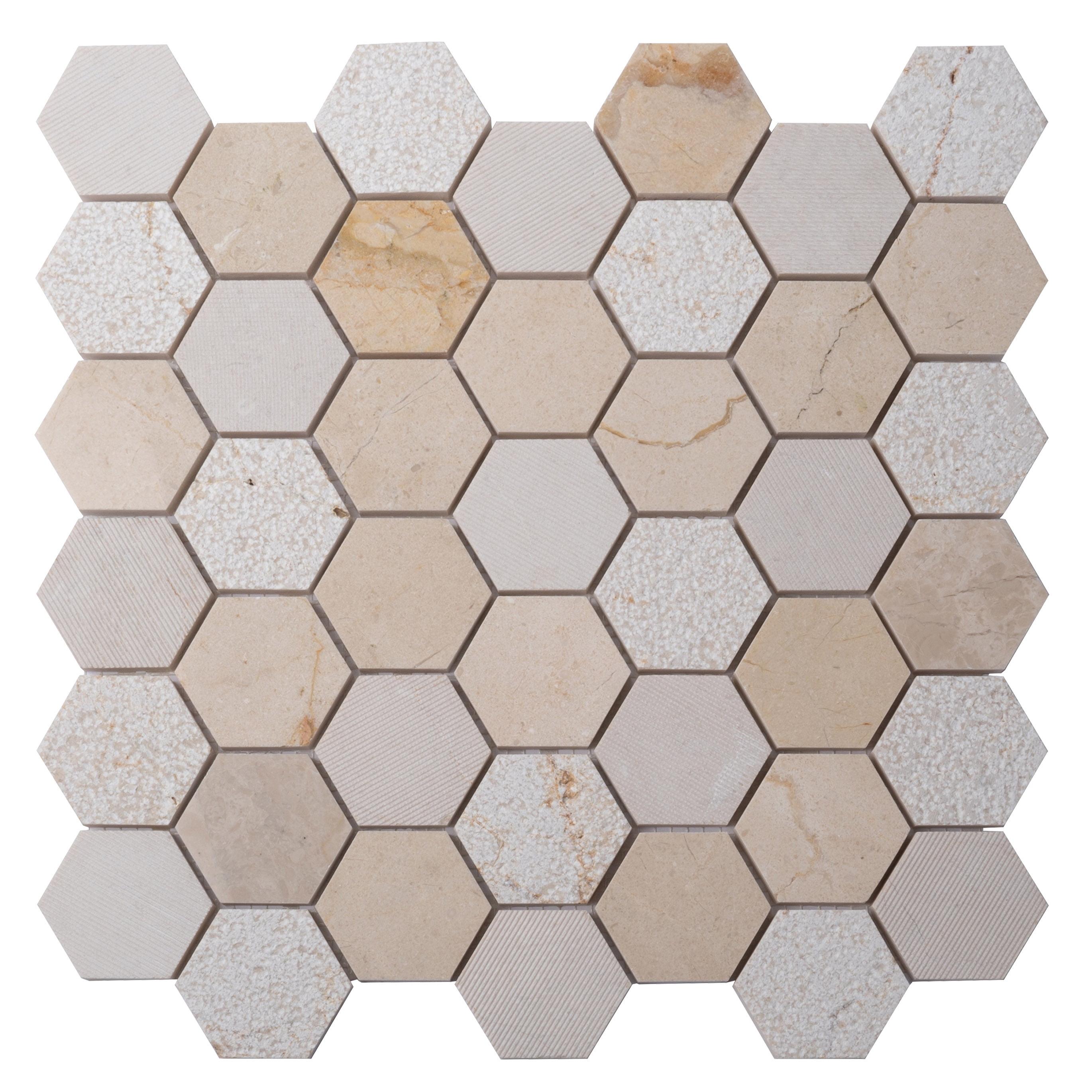 Beige Hexagon Marble Polished Mosaic Tile 12x12