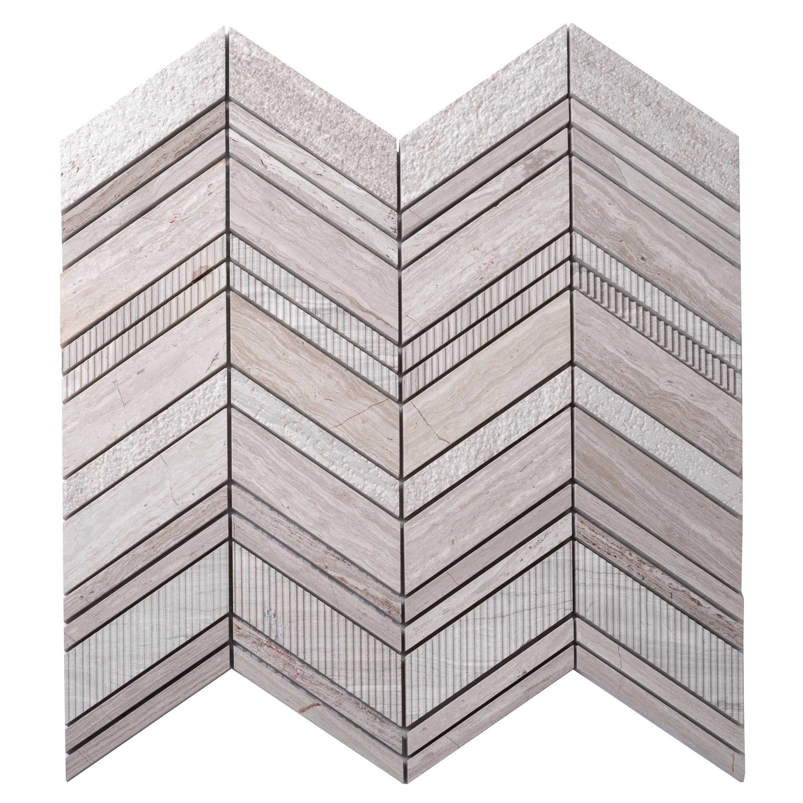 Gray and Beige Chevron Polished Marble Mosaic Tile