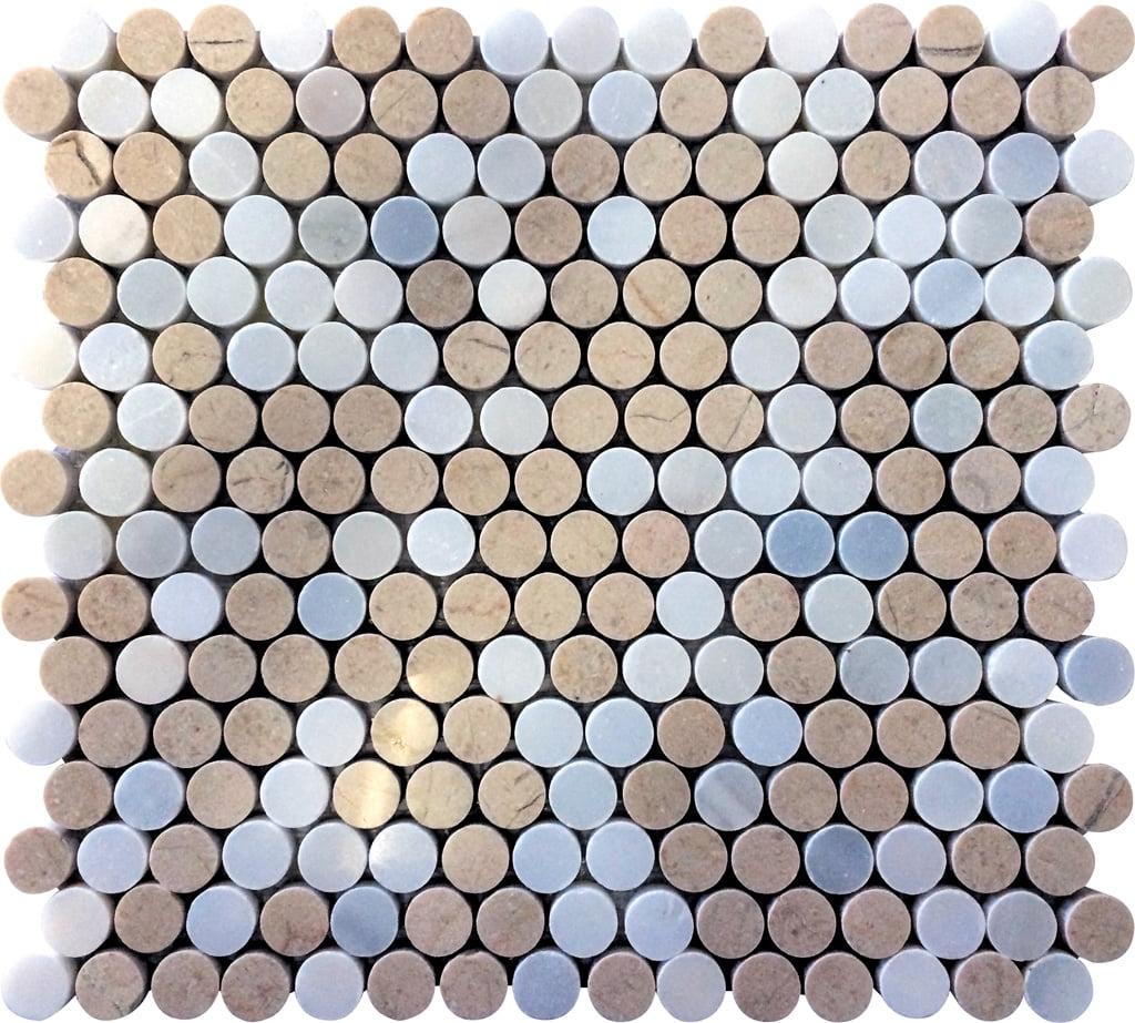 Gray and Beige Penny Polished Marble Mosaic Tile Pack