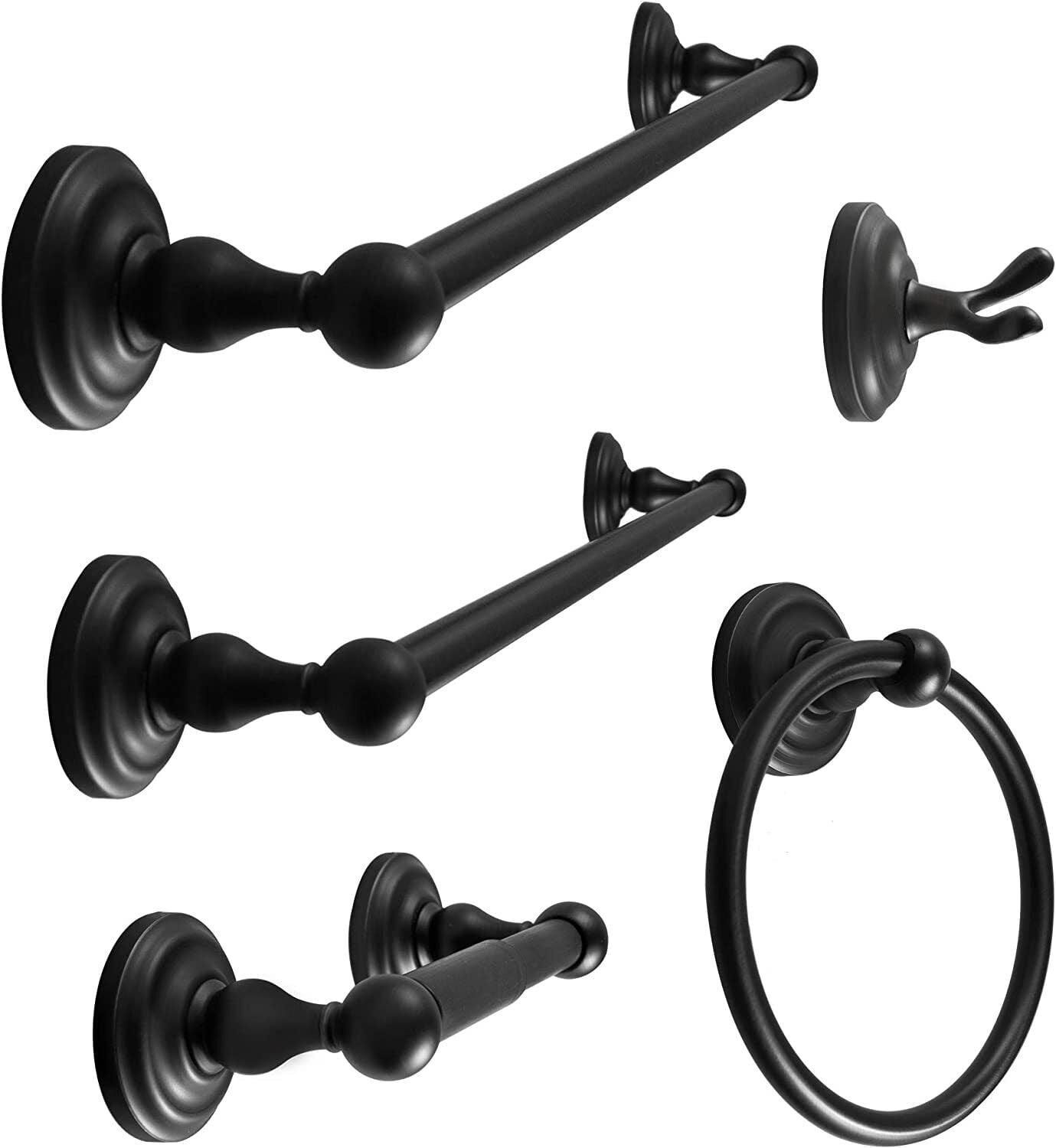 Matte Black Metal 5-Piece Bathroom Hardware Set