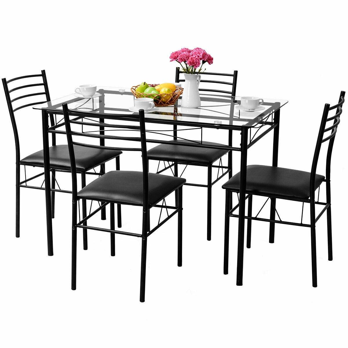 Modern Black Metal and Glass 5-Piece Dining Set