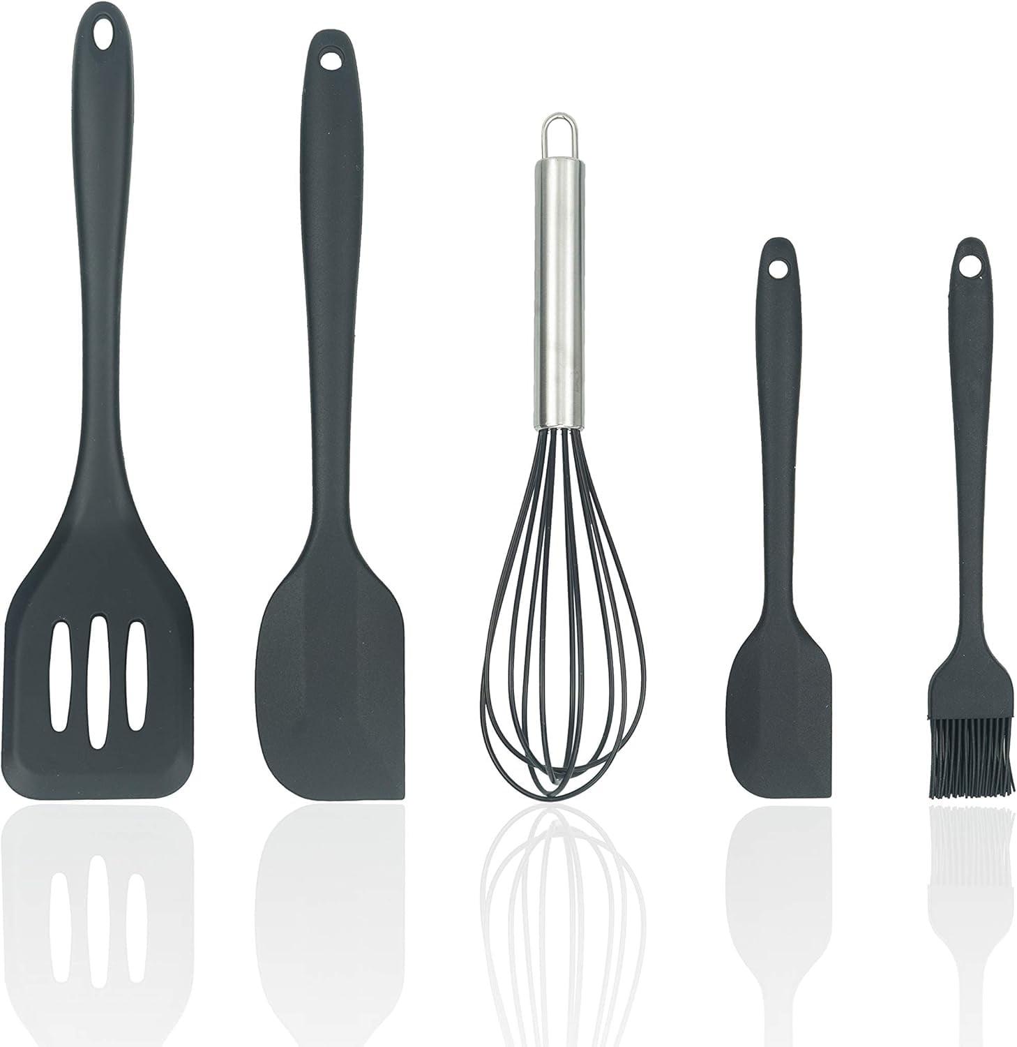 Black 5-Piece Heat-Resistant Silicone Kitchen Utensil Set