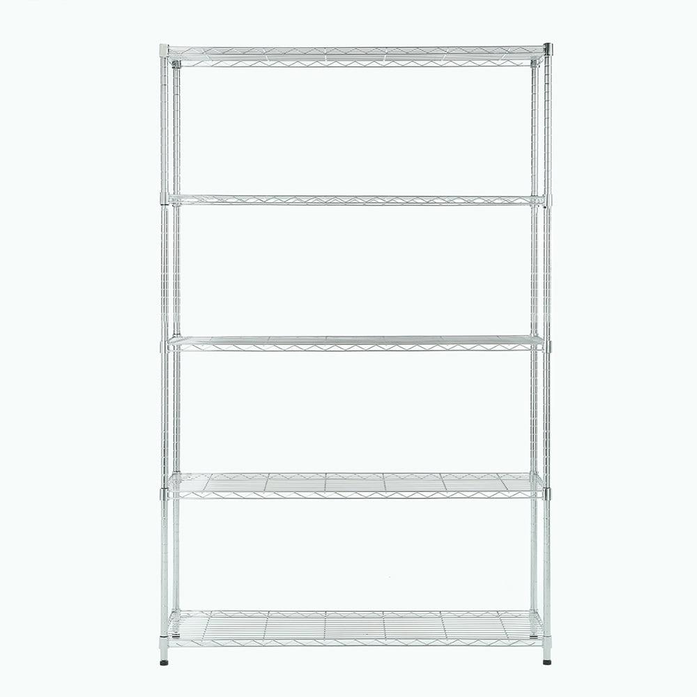 5-Tier Chrome Adjustable Steel Shelving Unit for Kitchens and Garages