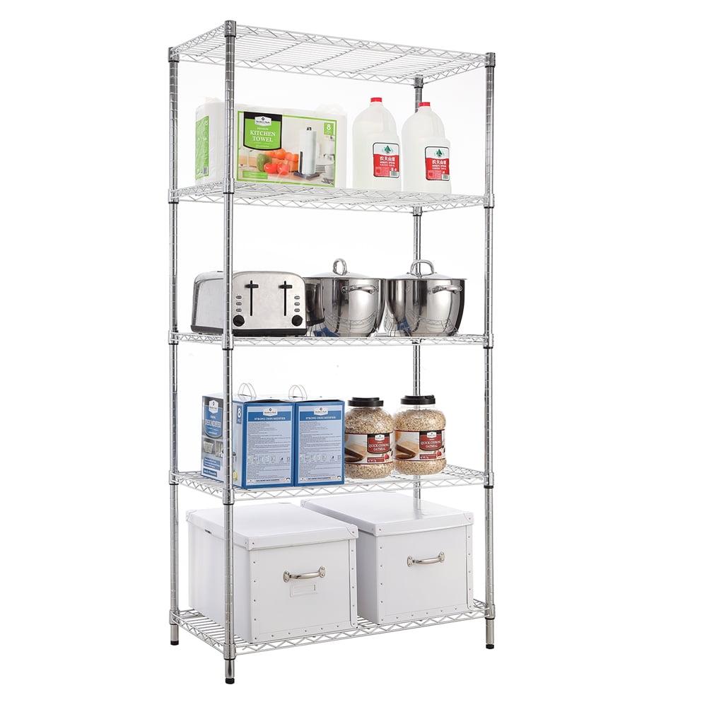 Chrome 5-Tier Adjustable Steel Utility Shelving Unit