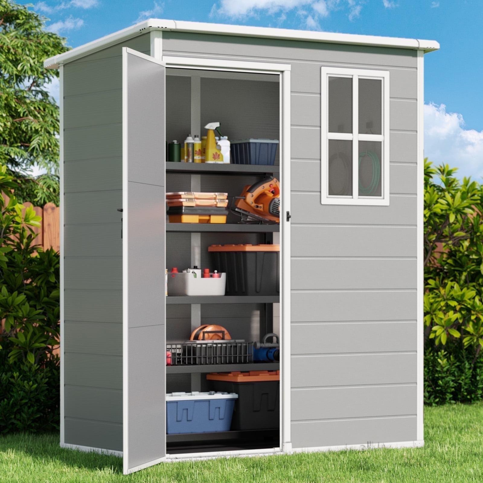 Aiho 8x6ft Secure Lockable Storage Shed - Outdoor Garden Shed with Double Doors, Gray