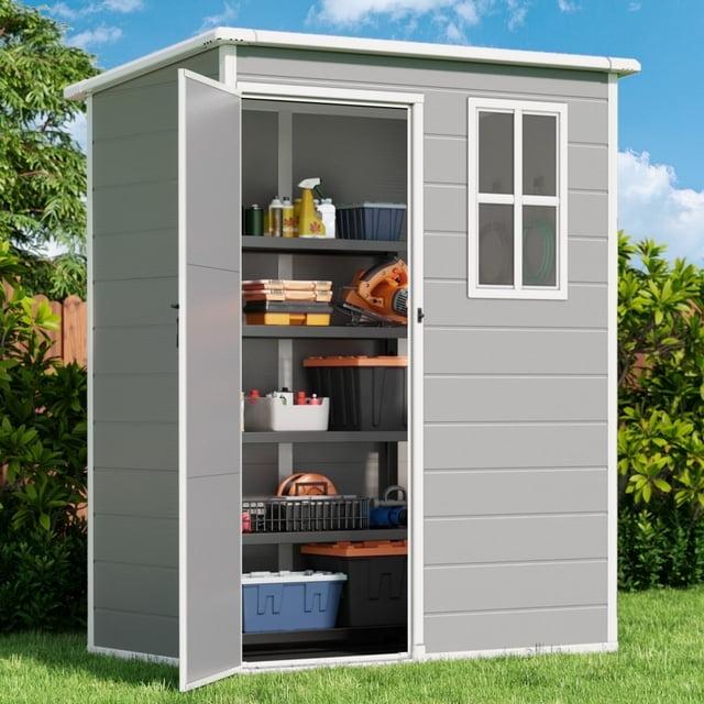 Aiho 8x6ft Secure Lockable Storage Shed - Outdoor Garden Shed with Double Doors, Gray