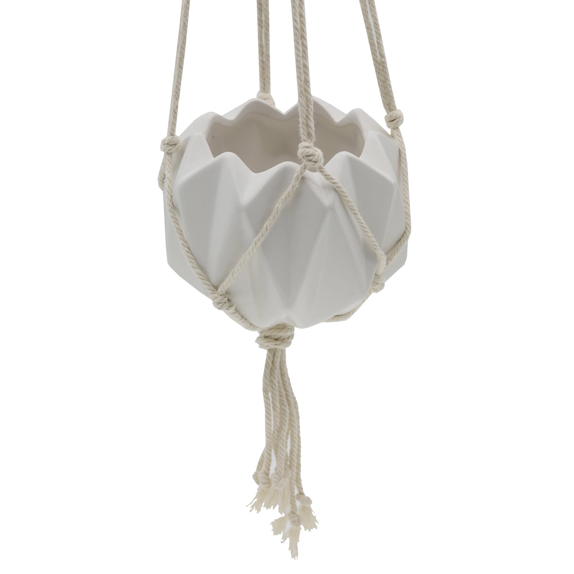 Matte White Ceramic Macrame 5'' Hanging Planter for Indoor & Outdoor