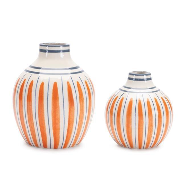 Orange and Blue Striped Ceramic Vase Set