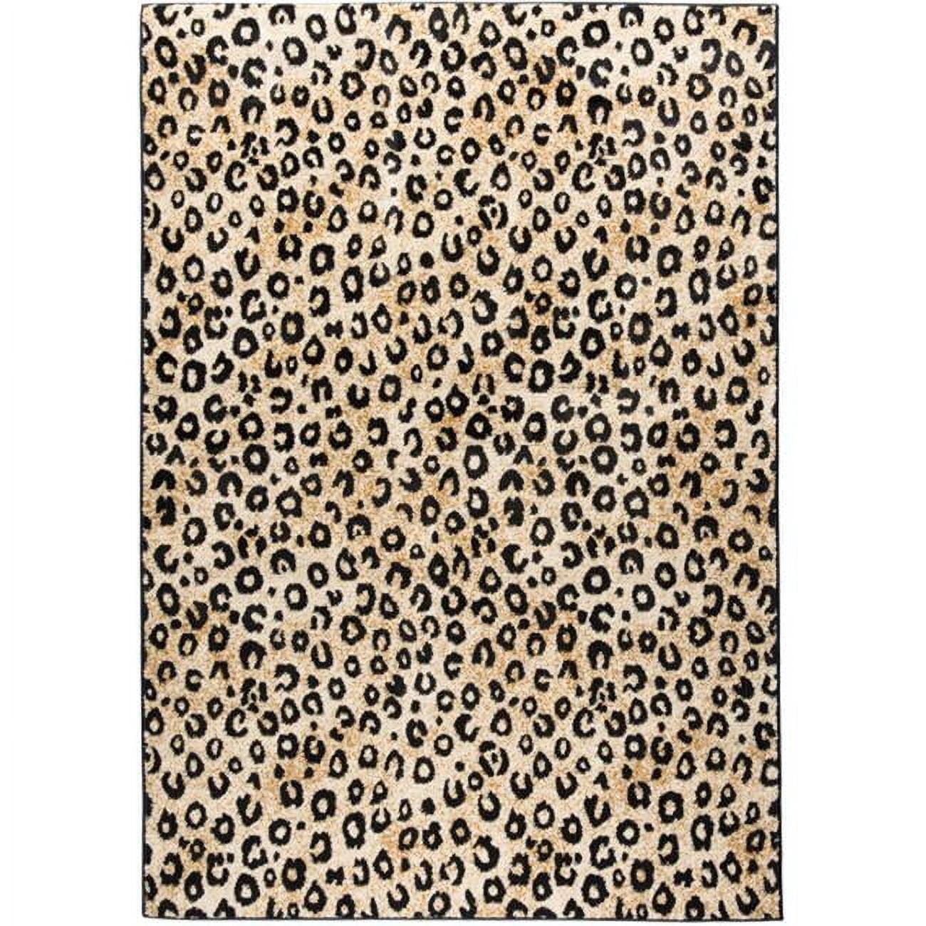 Dulcet Leopard Print Black and Beige Synthetic Area Rug 5' x 7'