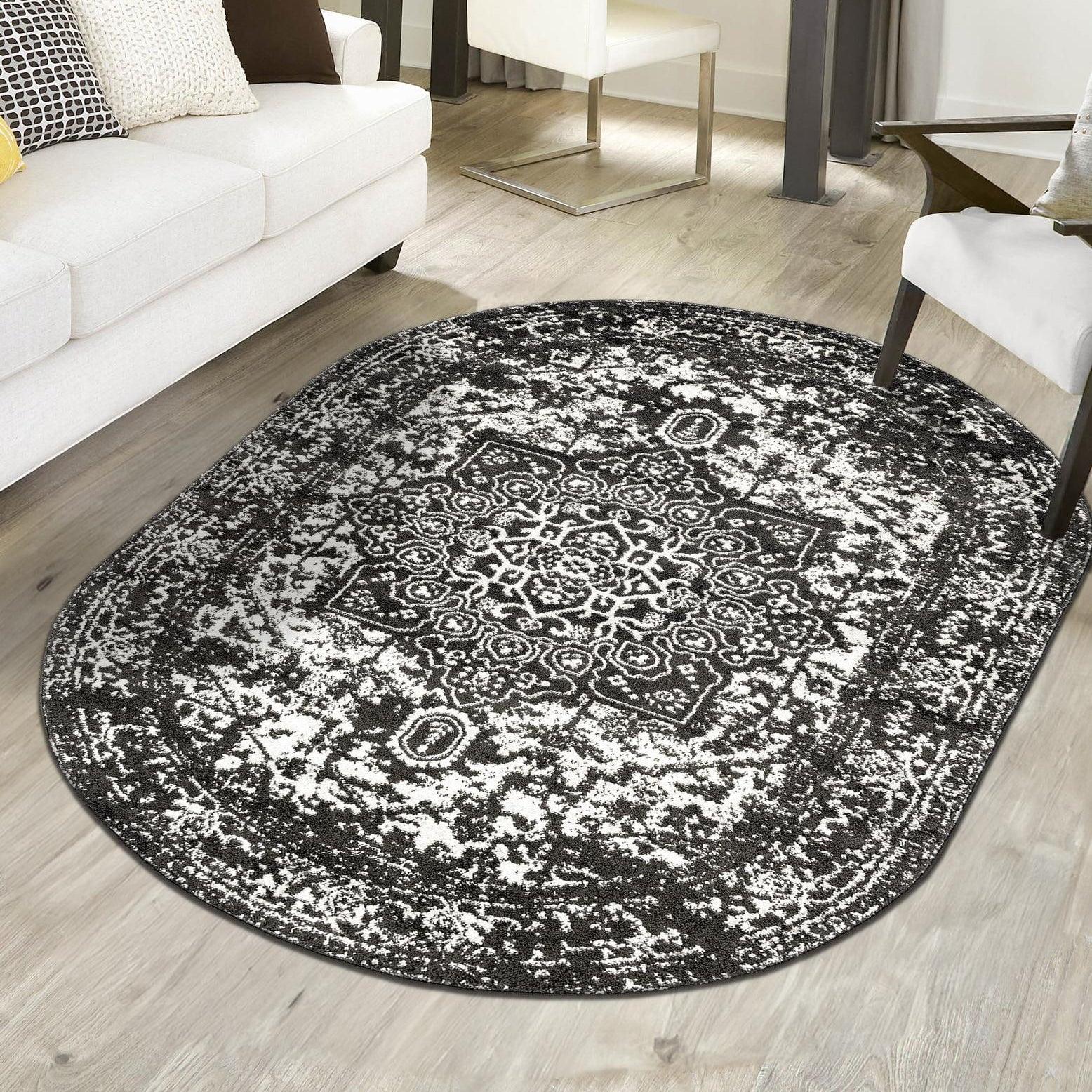 Arlington Dark Gray Oval Medallion Synthetic Area Rug 5' x 8'