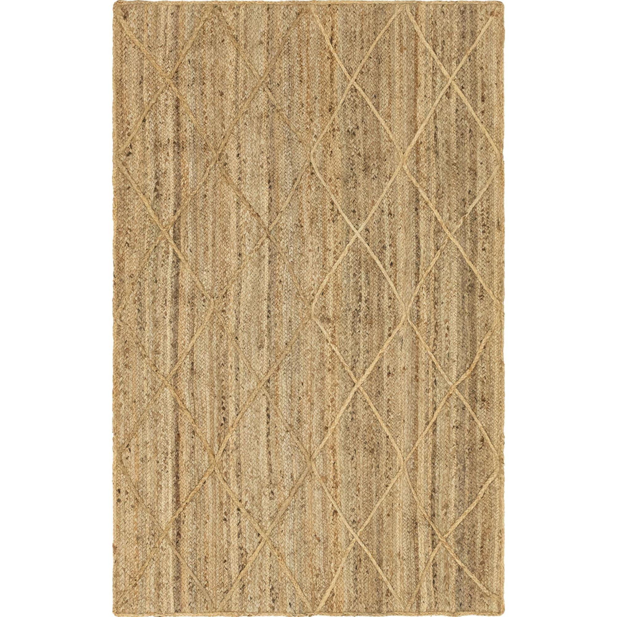 Handmade Braided Natural Jute & Cotton 5'x8' Brown Area Rug