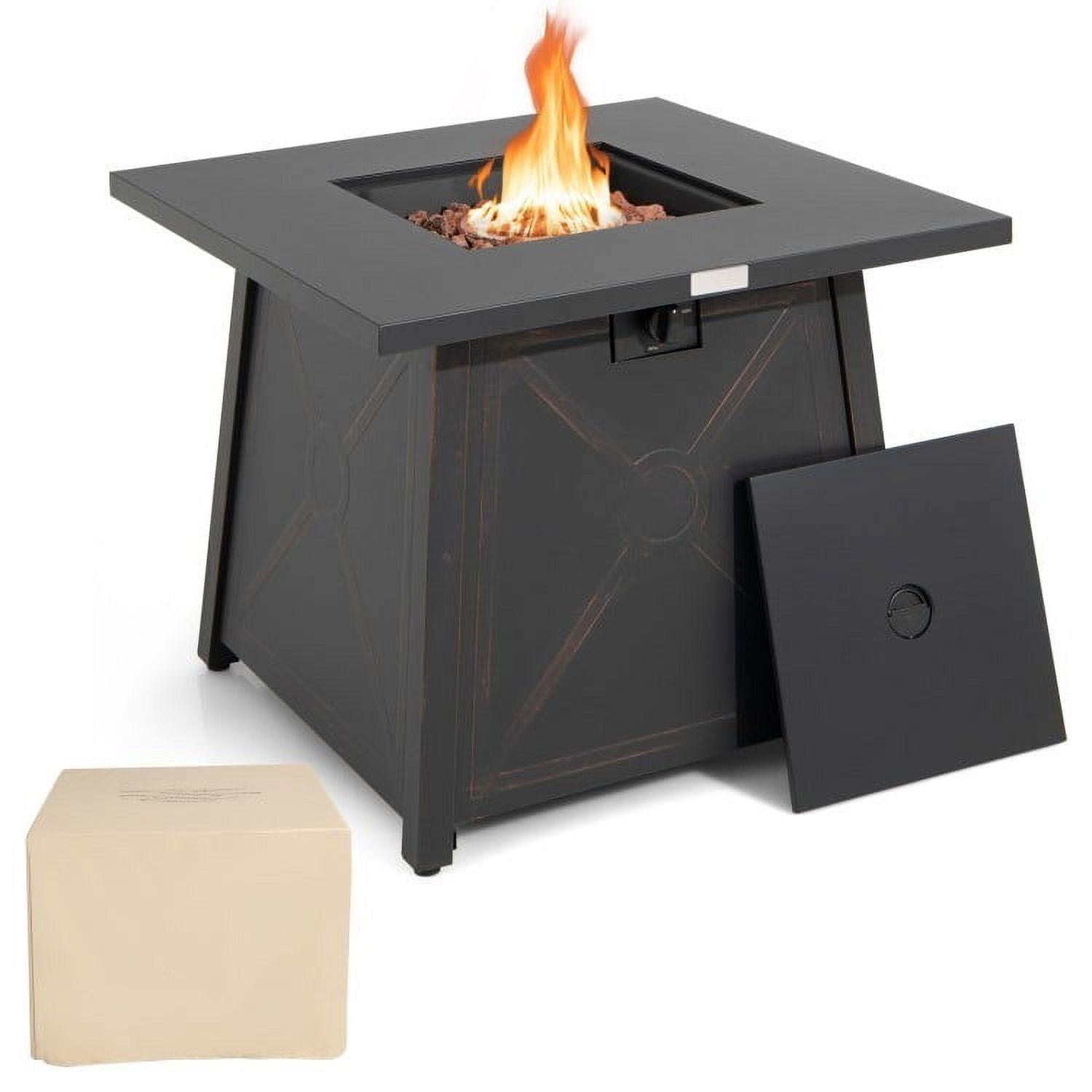 Black Steel 30-Inch Square Propane Fire Pit Table with Cover