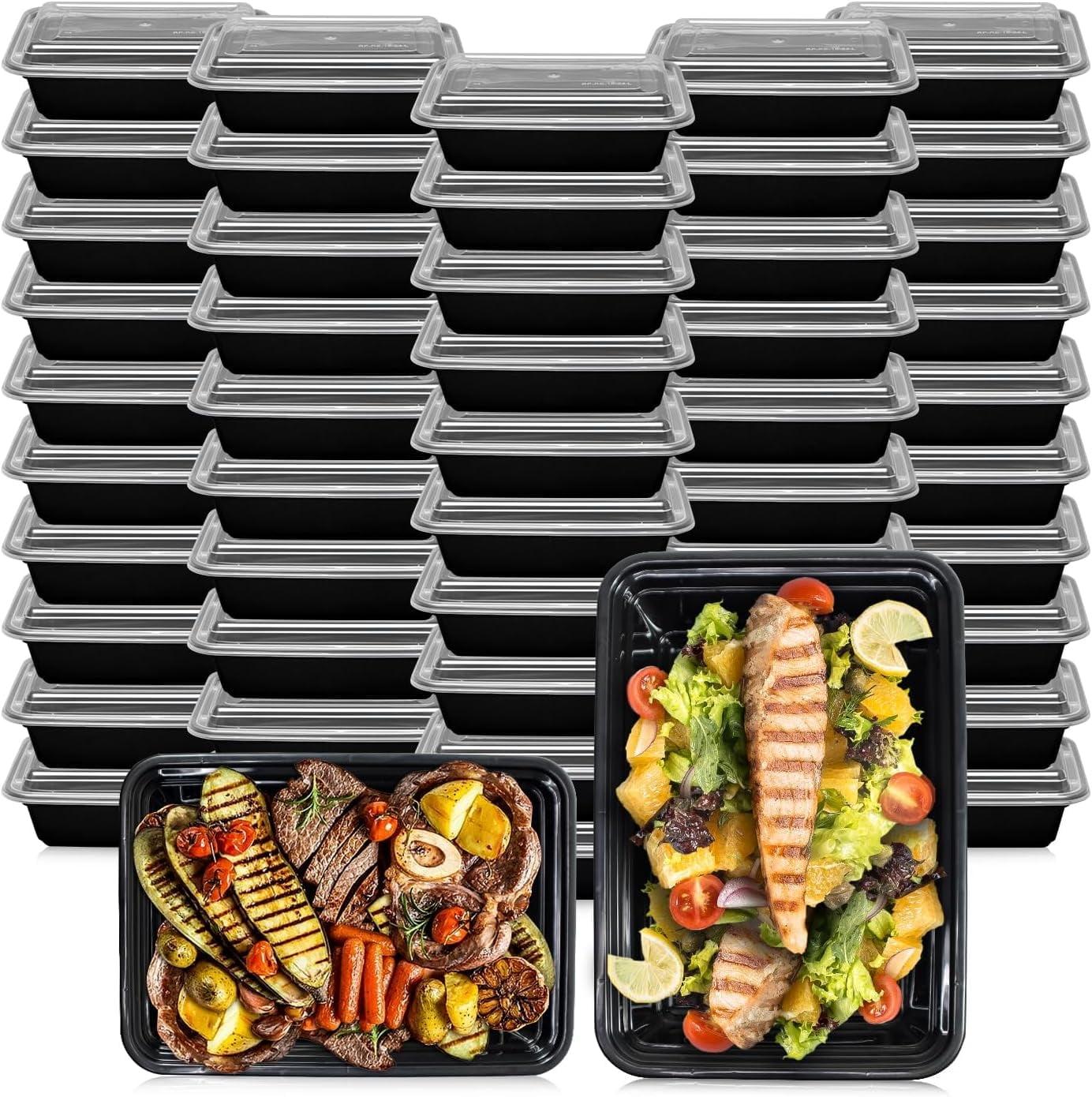 50 Pack Meal Prep Containers Reusable: 24 oz Food Prep Containers with Lids Leakproof, Food Storage Containers Stackable To Go Food Containers, Take Out Containers Microwave Freezer Dishwasher Safe