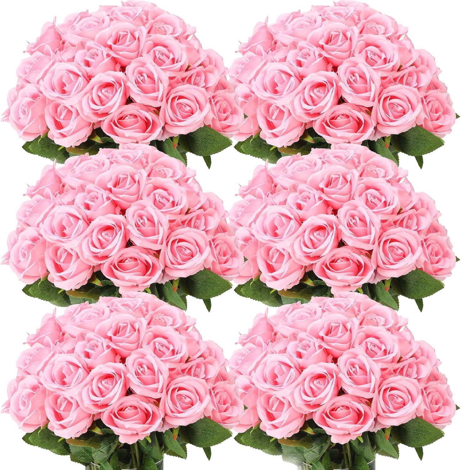 50 Pcs Artificial Rose Flower Realistic Silk Roses with Stem Bouquet of Flowers Plastic Flowers Real Looking Fake Roses for Home Wedding Centerpieces Party Decorations (Black)