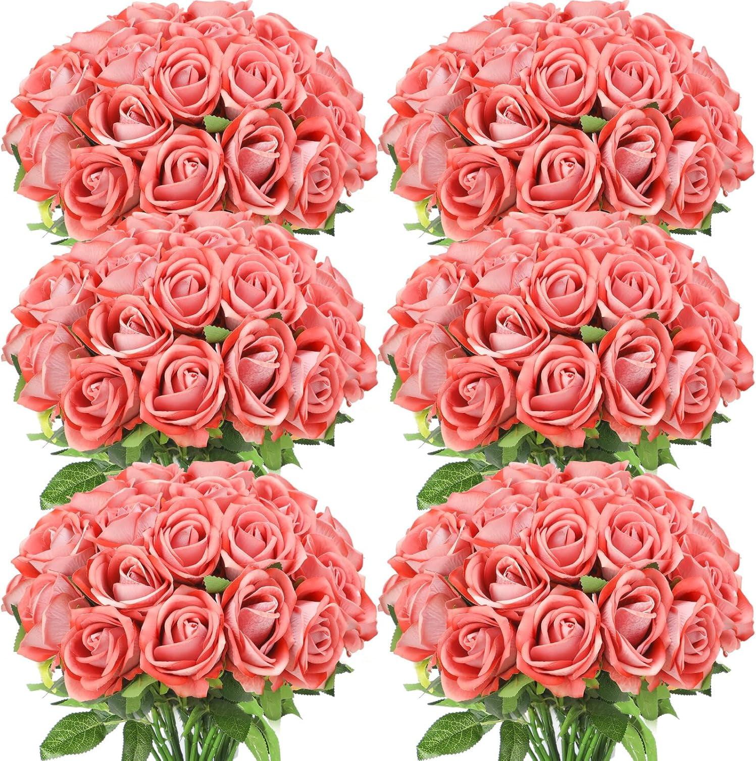 50 Pcs Artificial Rose Flower Realistic Silk Roses with Stem Bouquet of Flowers Plastic Flowers Real Looking Fake Roses for Home Wedding Centerpieces Party Decorations (Black)
