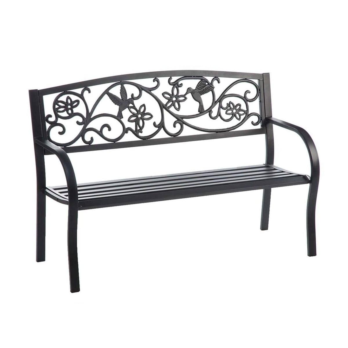 48.2" Black Cast-Iron and Steel Hummingbird Garden Bench