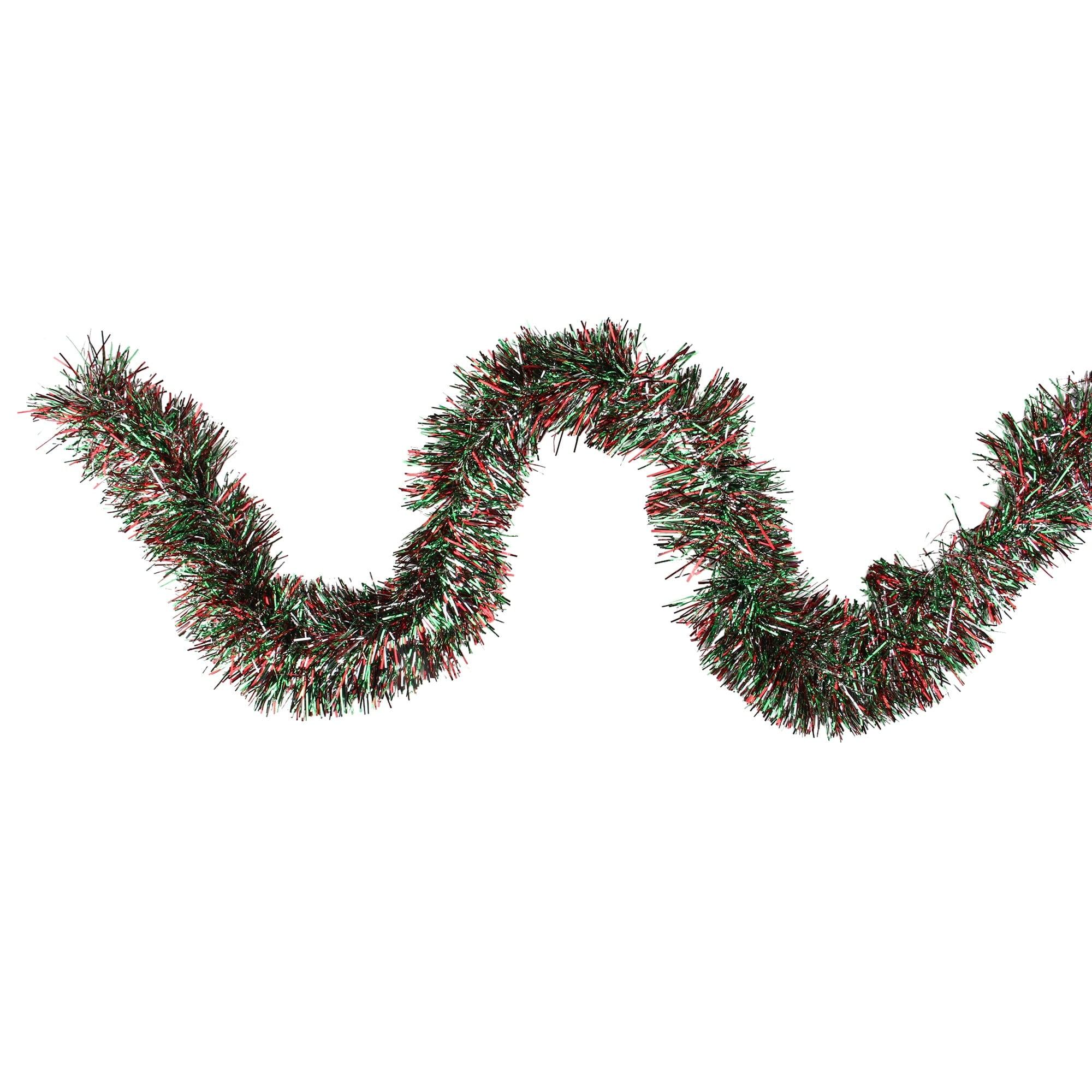 50' x 4' Wide Cut Tinsel Christmas Garland - Unlit Shiny Silver Red and Green