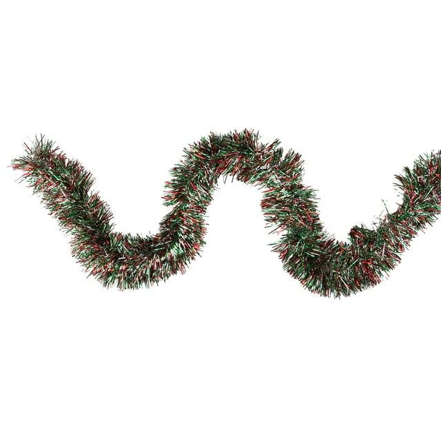 50' x 4' Wide Cut Tinsel Christmas Garland - Unlit Shiny Silver Red and Green
