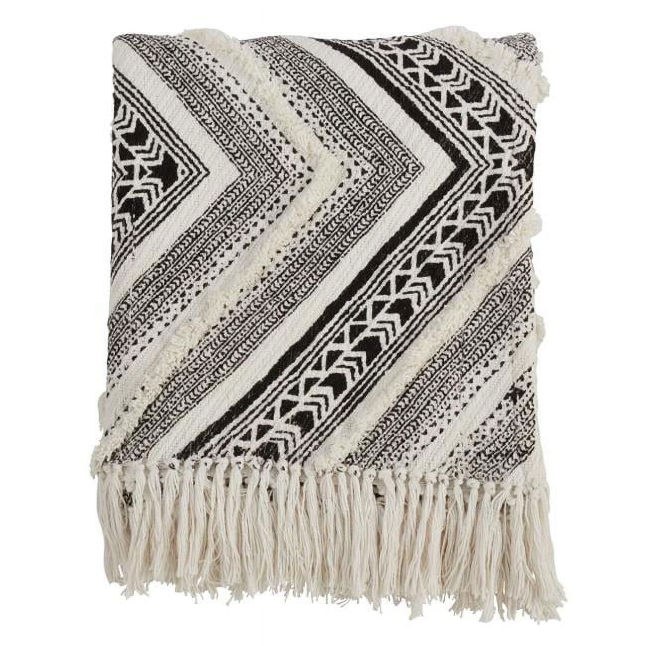 Black Cotton Embellished Diamond Throw Blanket, 50 x 60 in