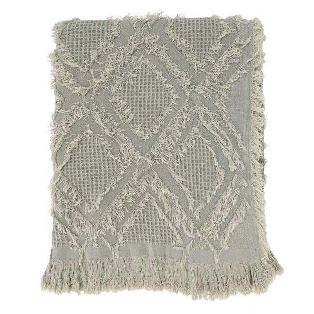 Blue & Grey Cotton Fringe Waffle Weave Throw Blanket