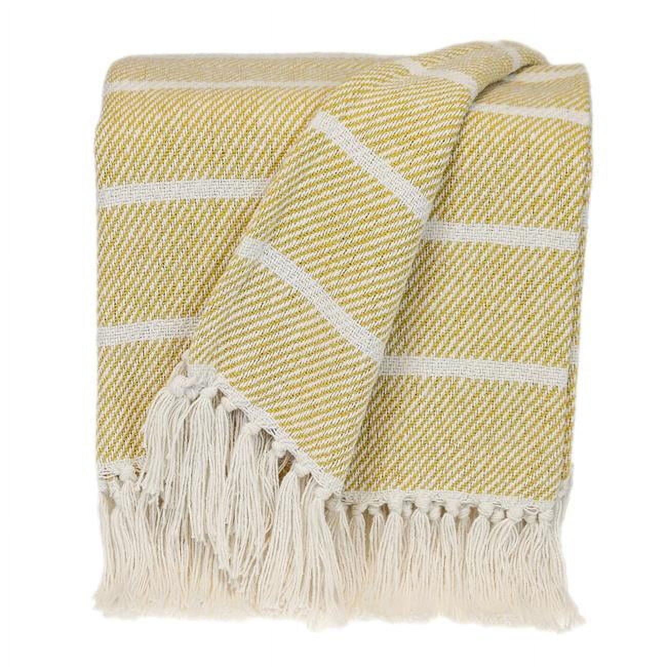 Mustard and White Cotton Striped 60" x 50" Throw Blanket