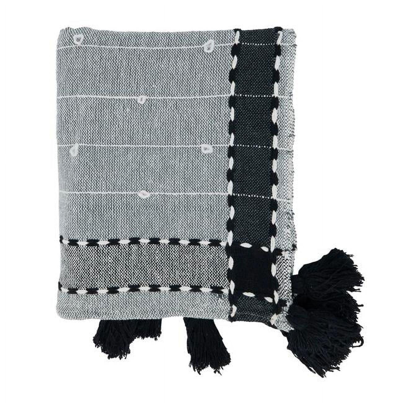 Saro Lifestyle Banded Border Tassel Throw, 50x60 inches, Black