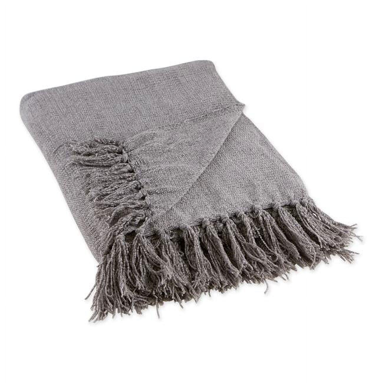 Soft Gray Chenille Knitted 50"x60" Throw with Fringed Edges