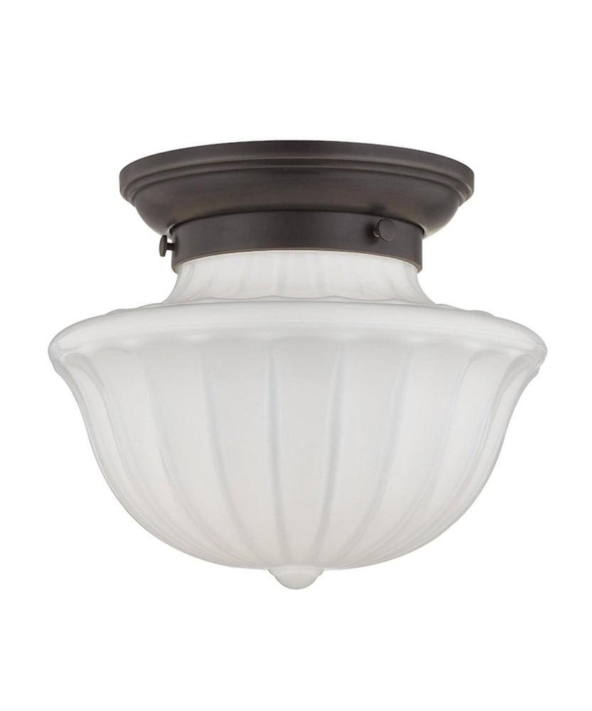 Dutchess Old Bronze Globe LED Flush Mount with White Glass Shade