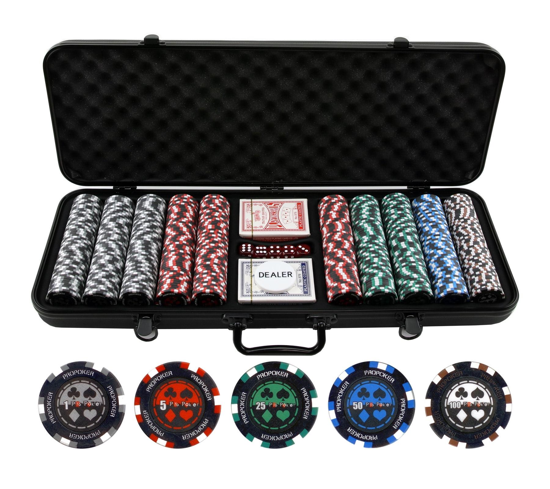 500pc Pro Poker 13.5g Clay Poker Chips Set - 13.5g Poker Chips - New Black ABS Case