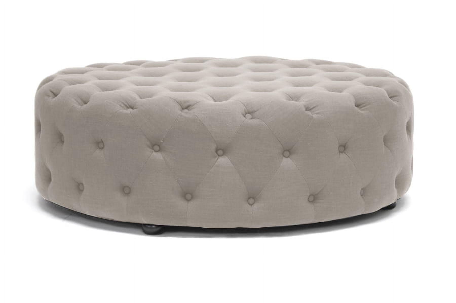 Cardiff Beige Linen 42" Round Tufted Ottoman