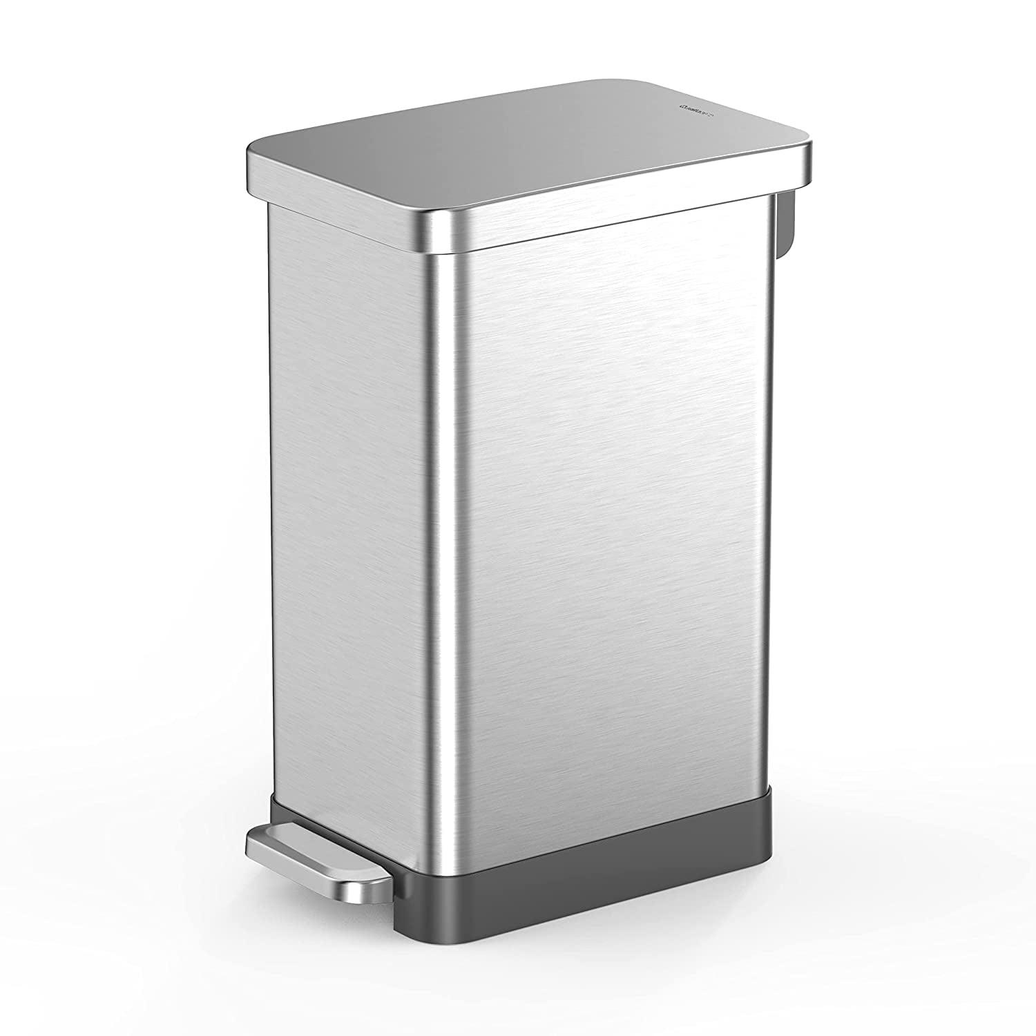 50L Fingerprint Resistant Stainless Steel Slim Step-On Trash Can