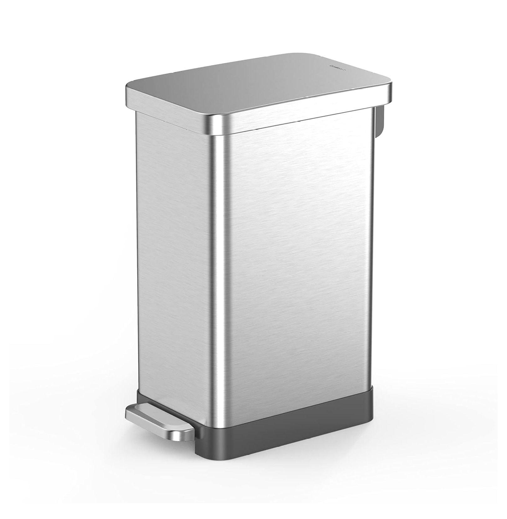 50L Fingerprint Resistant Stainless Steel Slim Step-On Trash Can