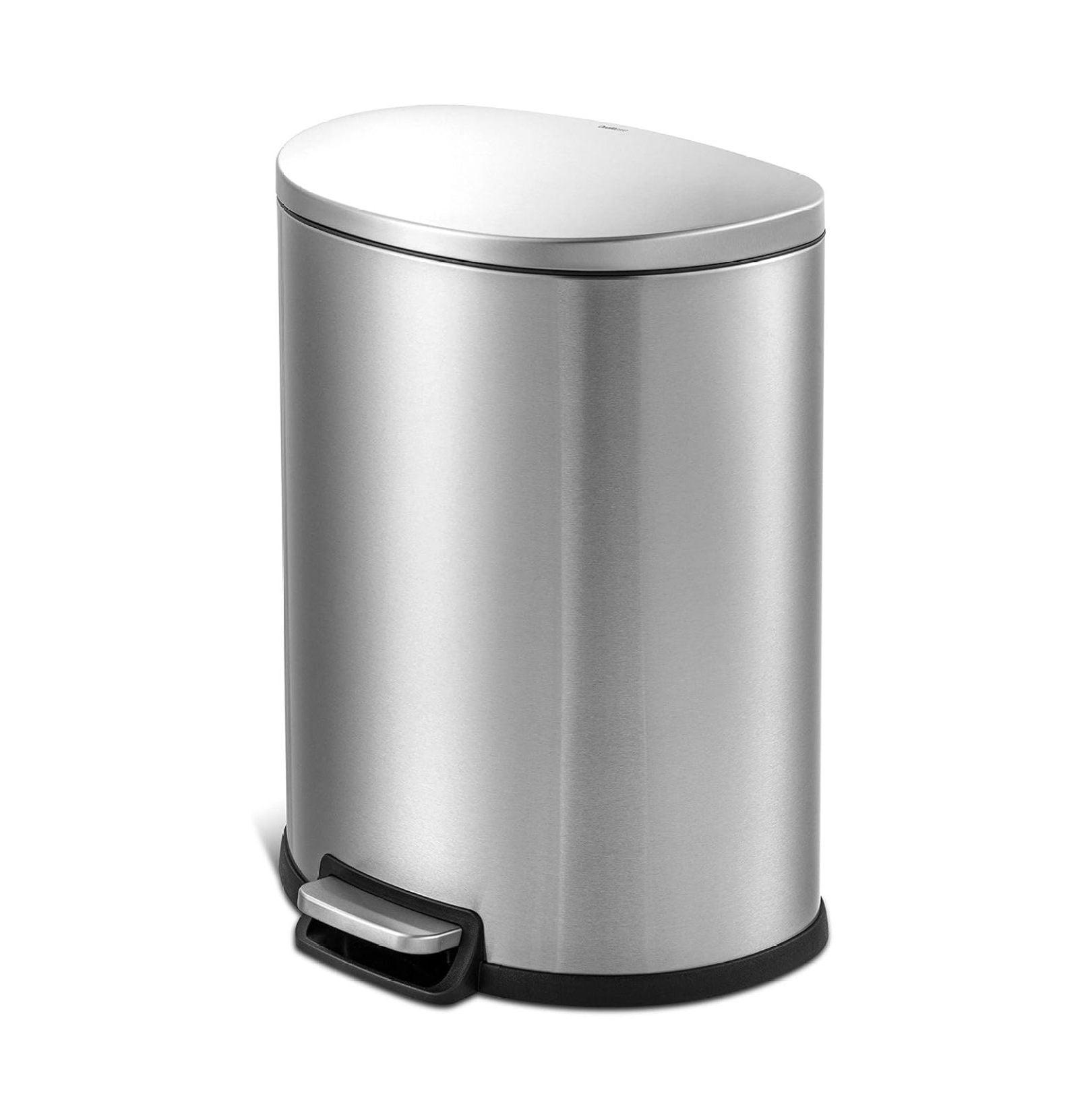 50L Silver Stainless Steel D-Shape Step Trash Can