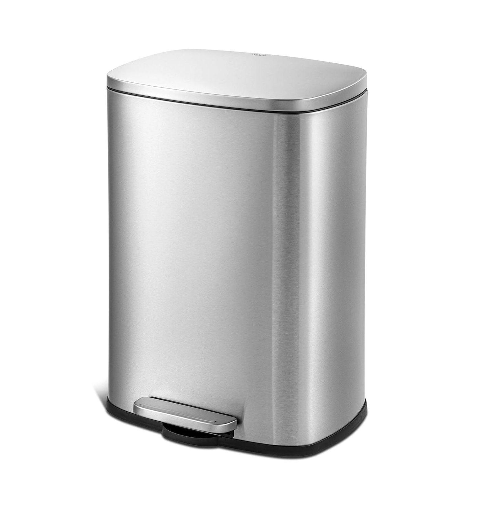 50L Silver Stainless Steel Rectangular Step-On Trash Can