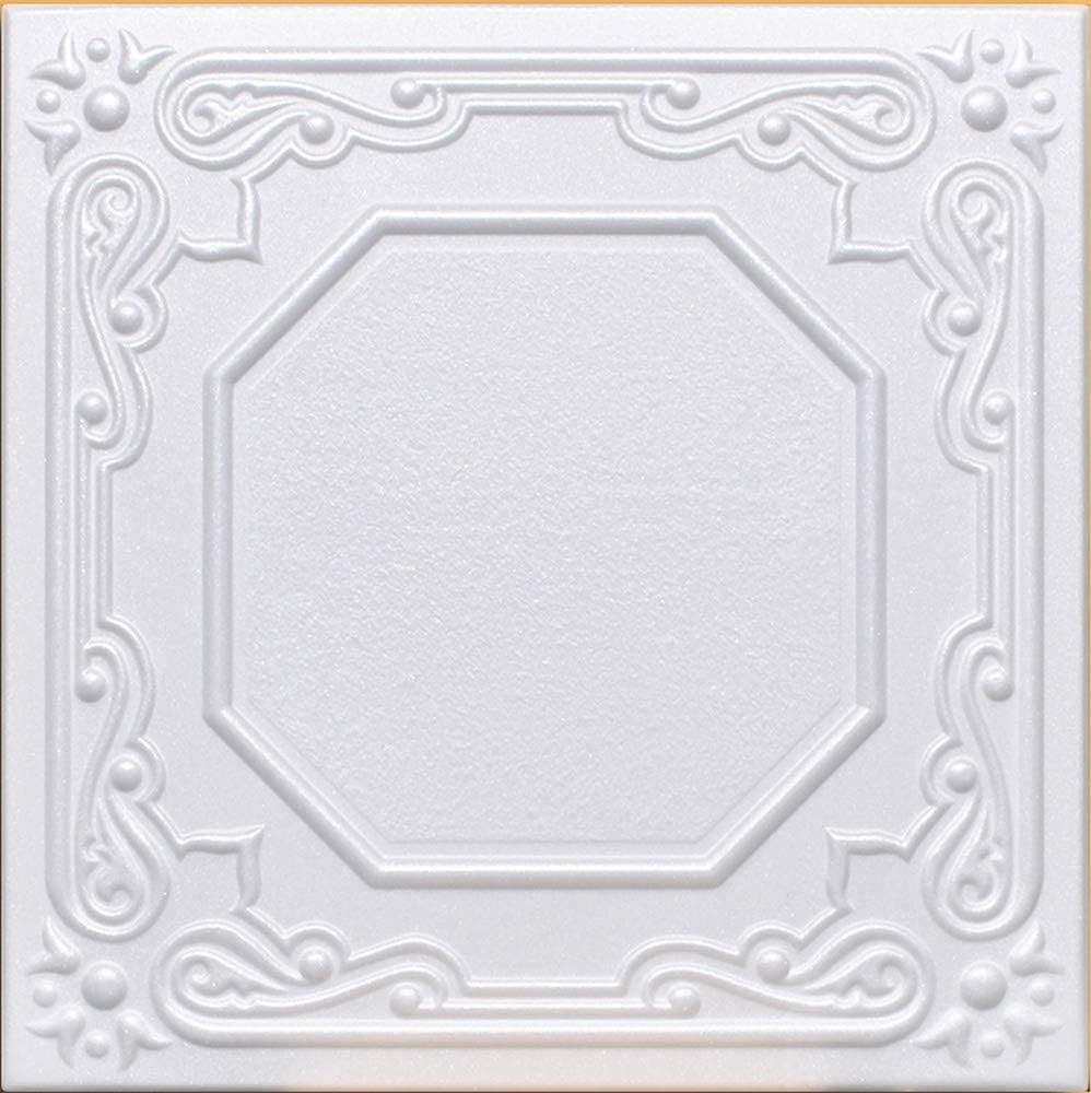 Lisbona White Polystyrene Foam Square Ceiling Tiles, 20"x20", 50pc