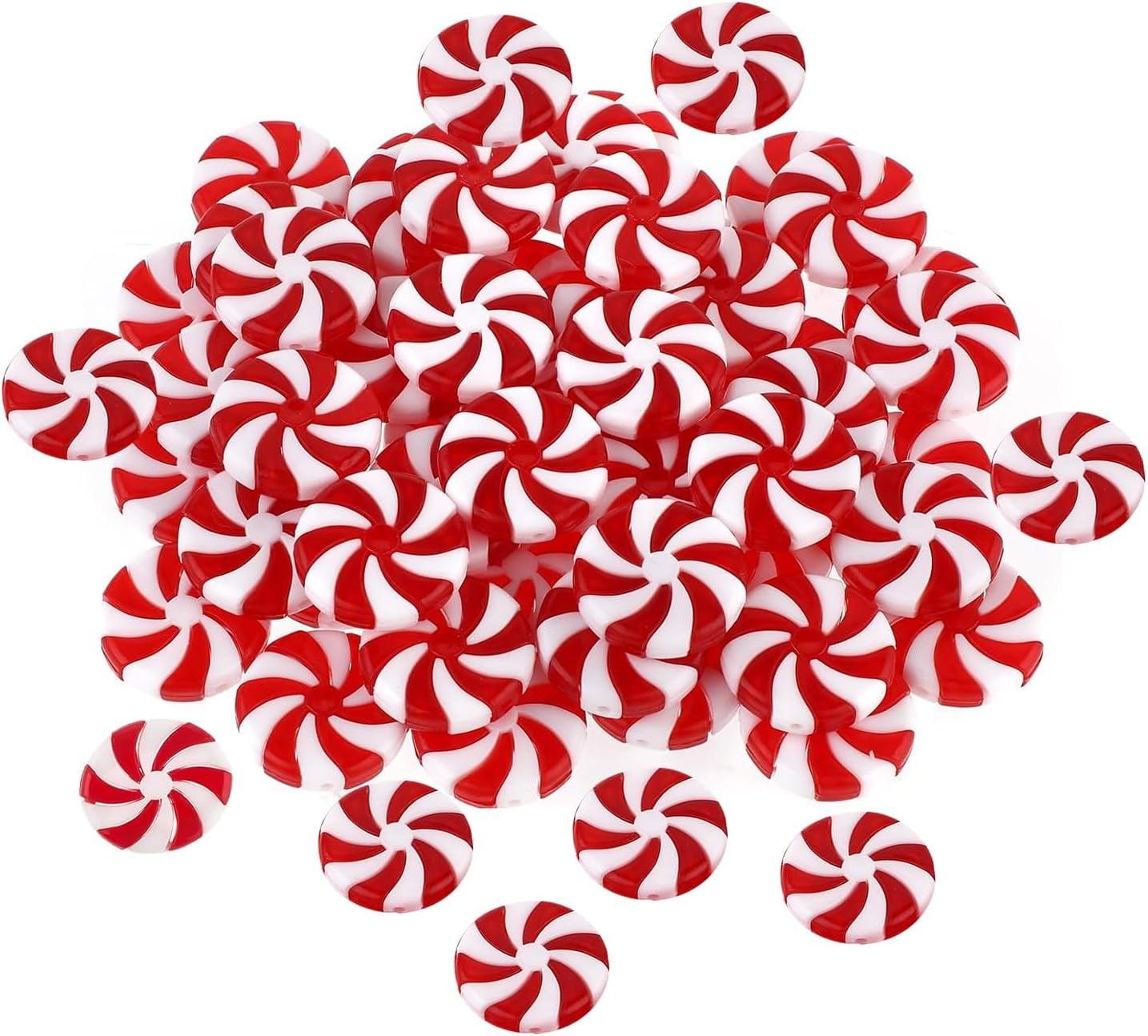 50-Piece Red and White Plastic Peppermint Ornaments Set