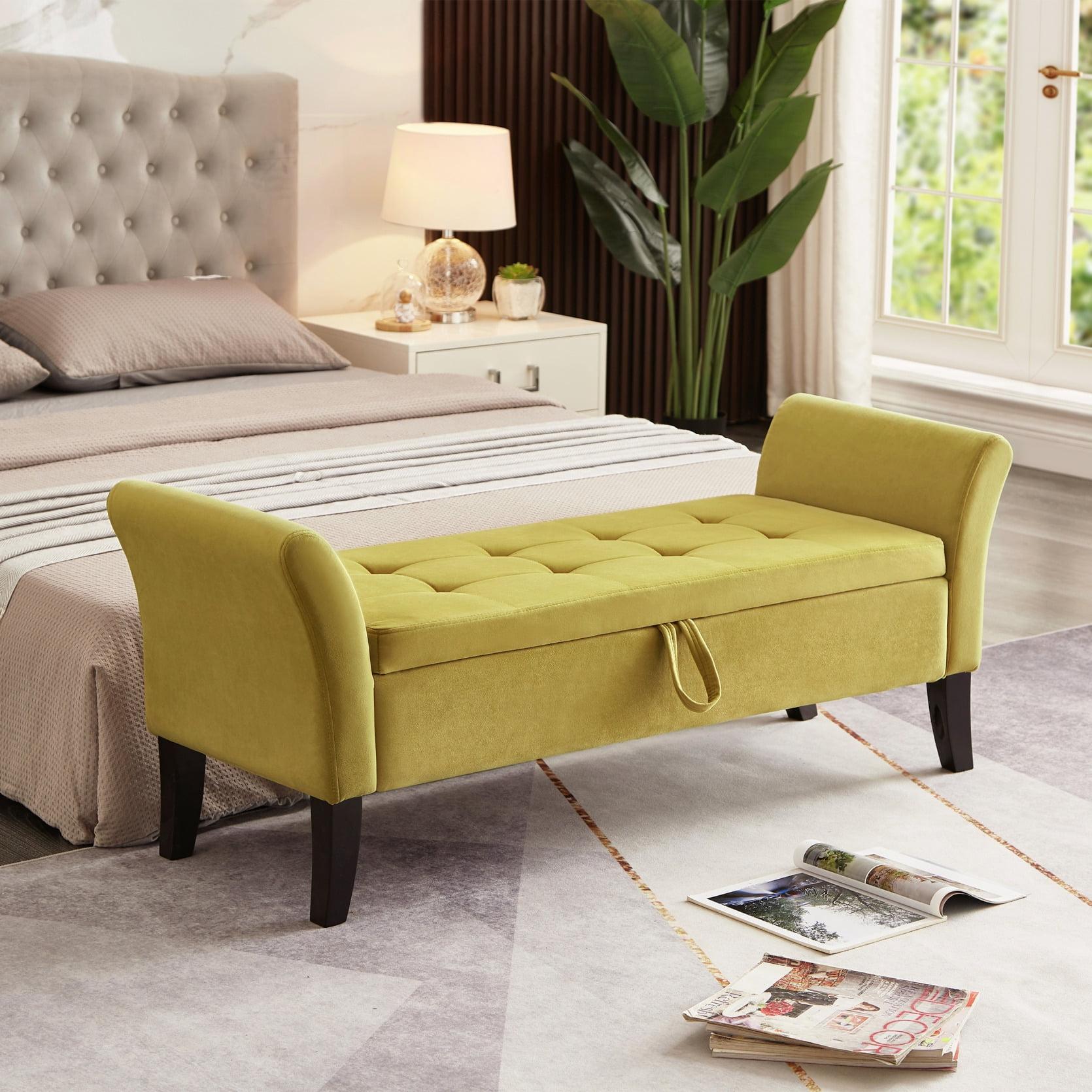 51.5'' Upholstered Storage Ottoman Bench With Arms Tufted Bed Bench Entryway Bench With Storage Velvet End Of Bed Bench