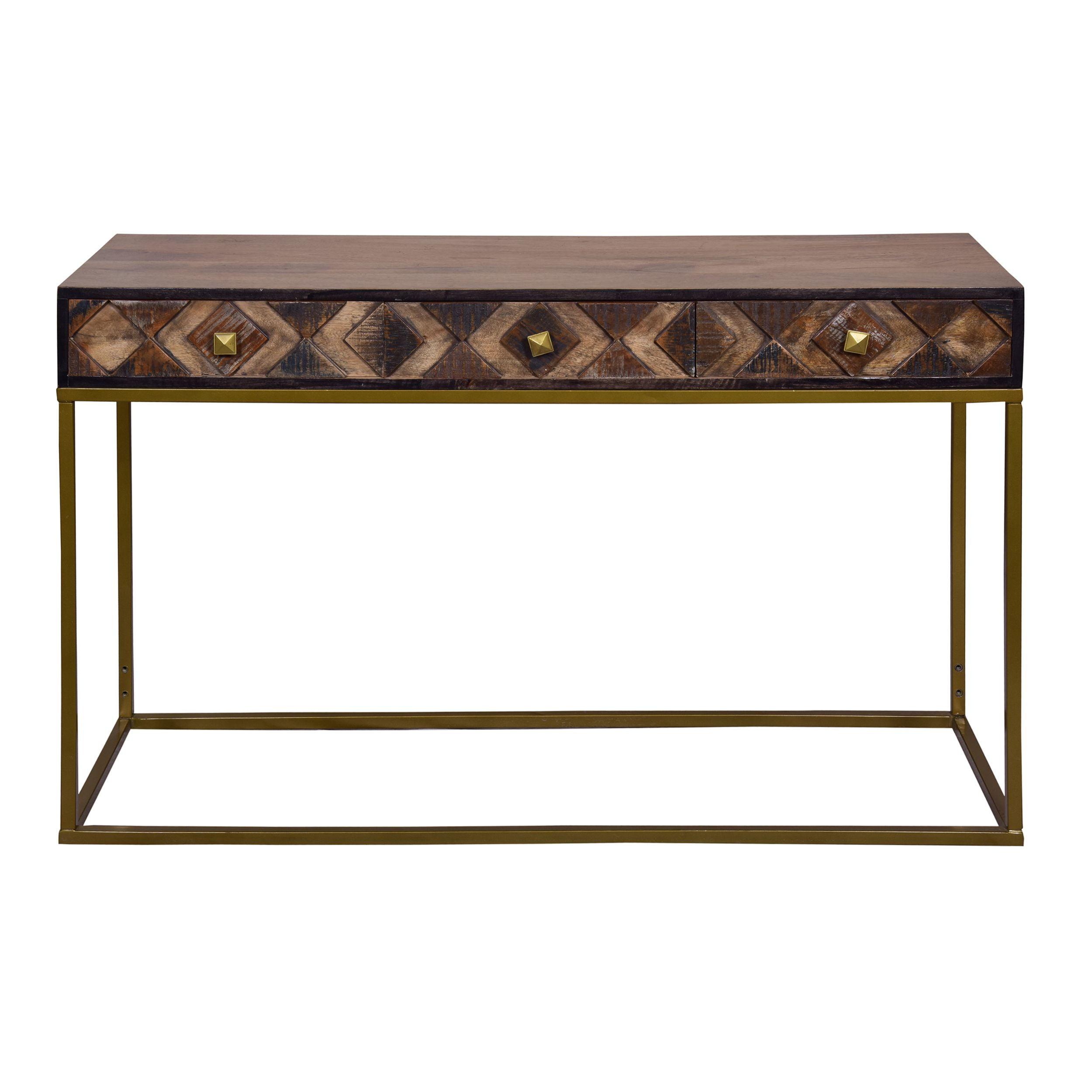 Mango Wood and Iron Console Table with Diamond Textured Drawers, 51"