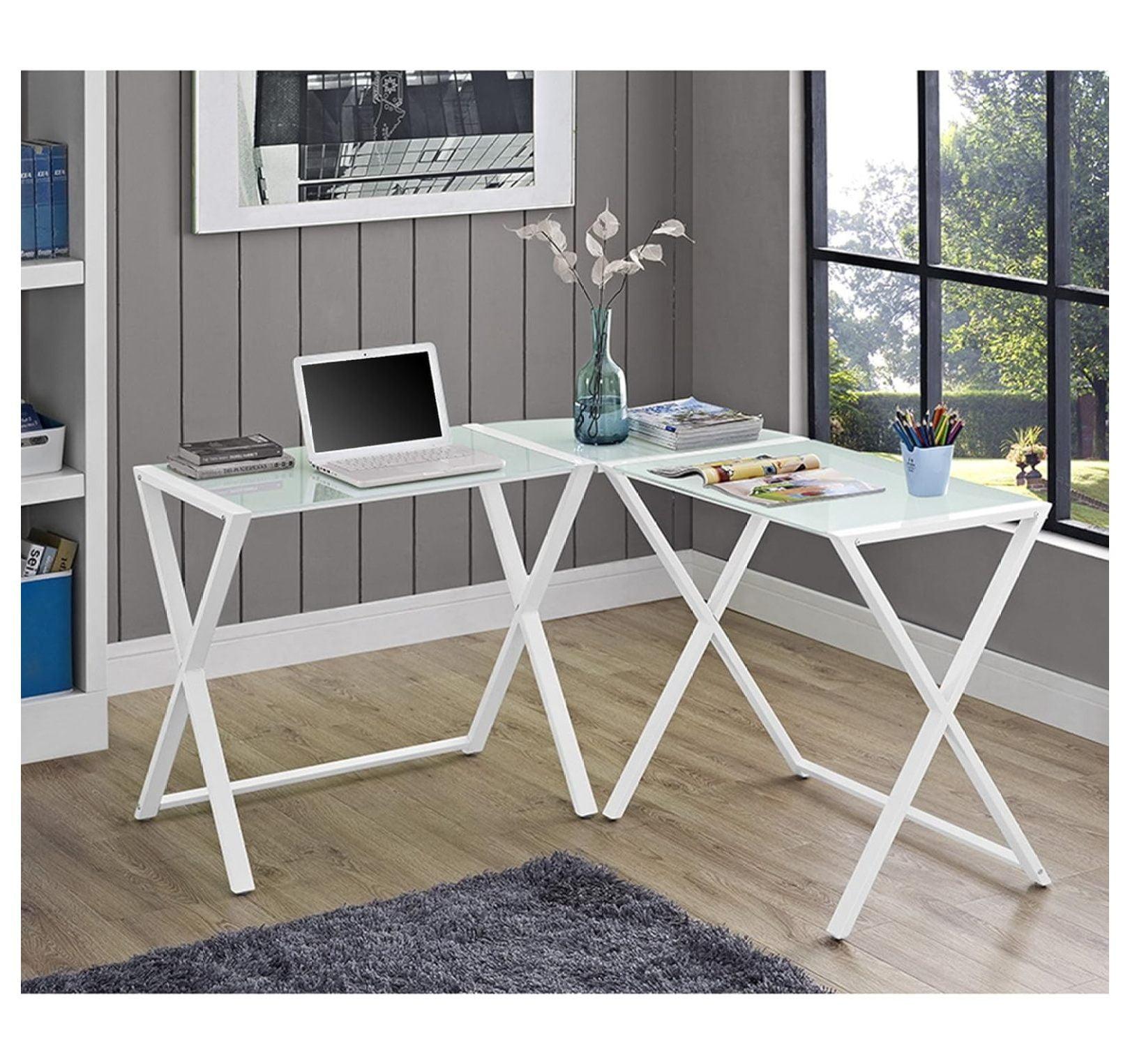 Walker Edison 51" L-Shaped Computer Desk with X-Base in White