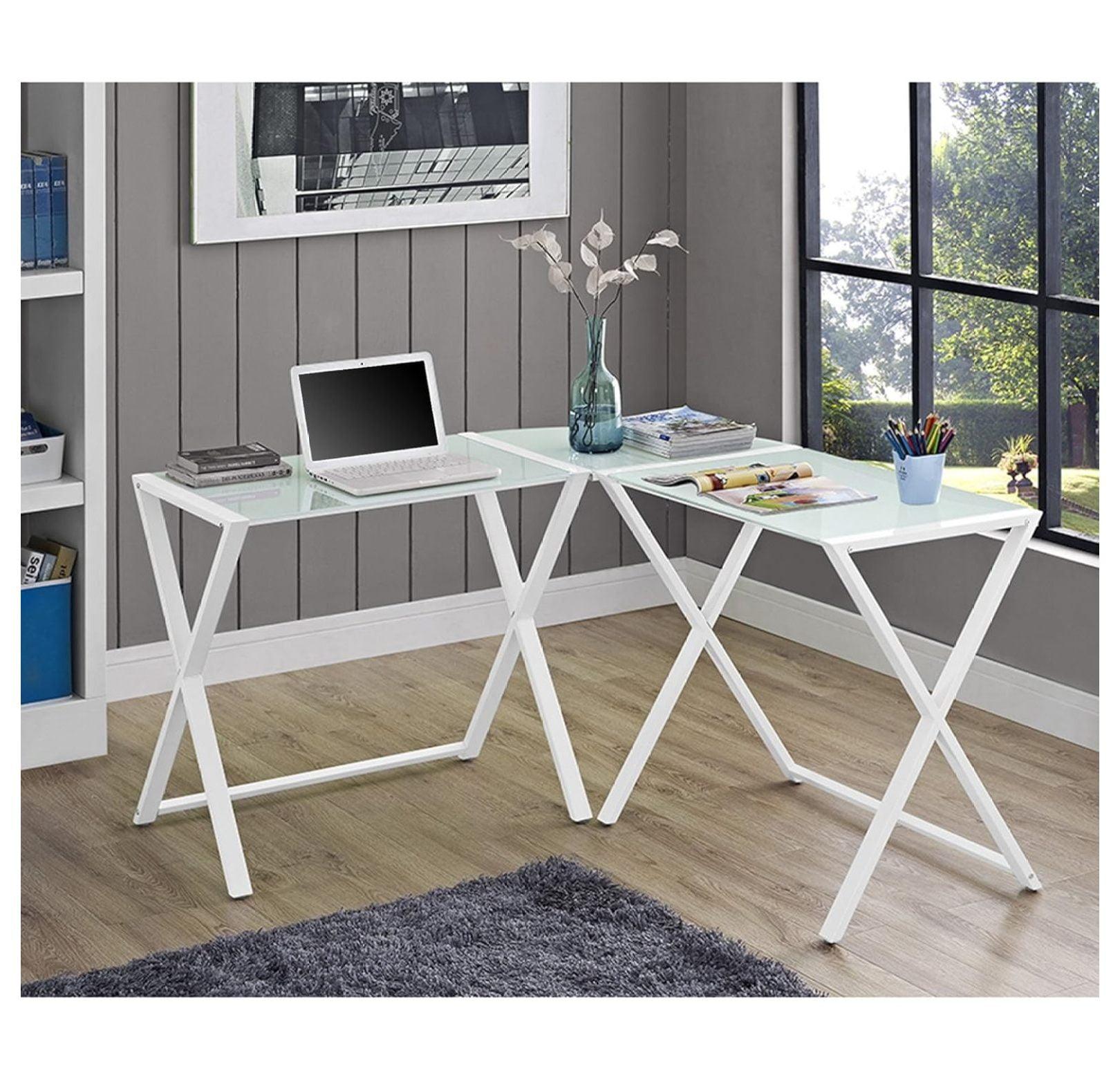 Walker Edison 51" L-Shaped Computer Desk with X-Base in White