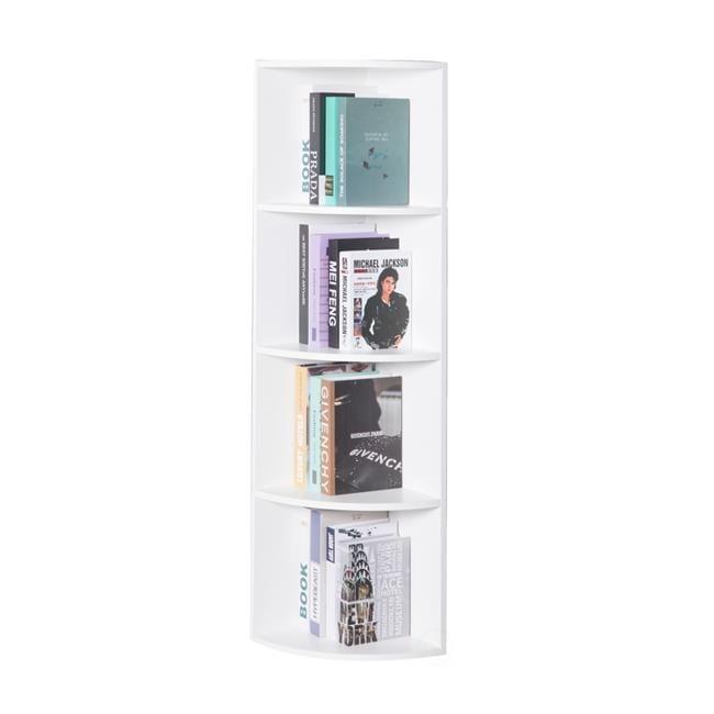 Basicwise Durable 4-Tier Wooden Corner Bookshelf, Perfect for Tiny Home, Office Space, Shelves for Bedroom, Classroom, and Library Shelving Needs