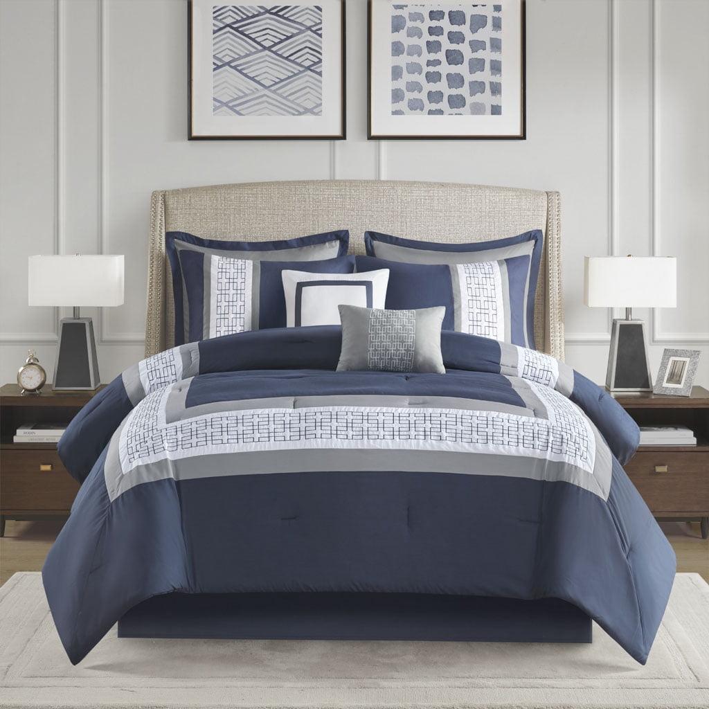 510 Design Powell 8-Piece Modern Fabric Embroidered Comforter Set - Navy