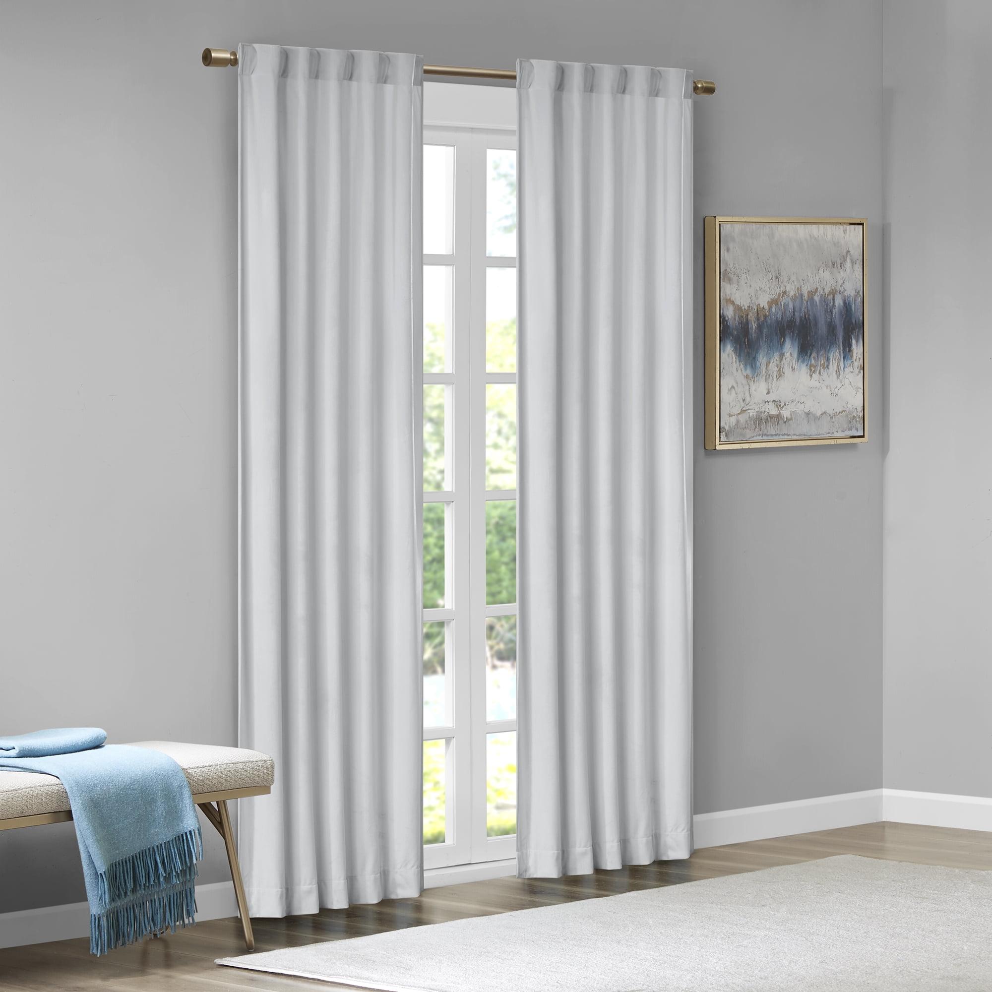 Set of 2 (95"x37") Bryce Poly Velvet Room Darkening Curtain Panels Light Gray: Modern Living Room Velvet Curtains