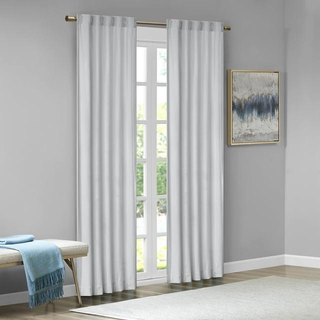 Set of 2 (95"x37") Bryce Poly Velvet Room Darkening Curtain Panels Light Gray: Modern Living Room Velvet Curtains