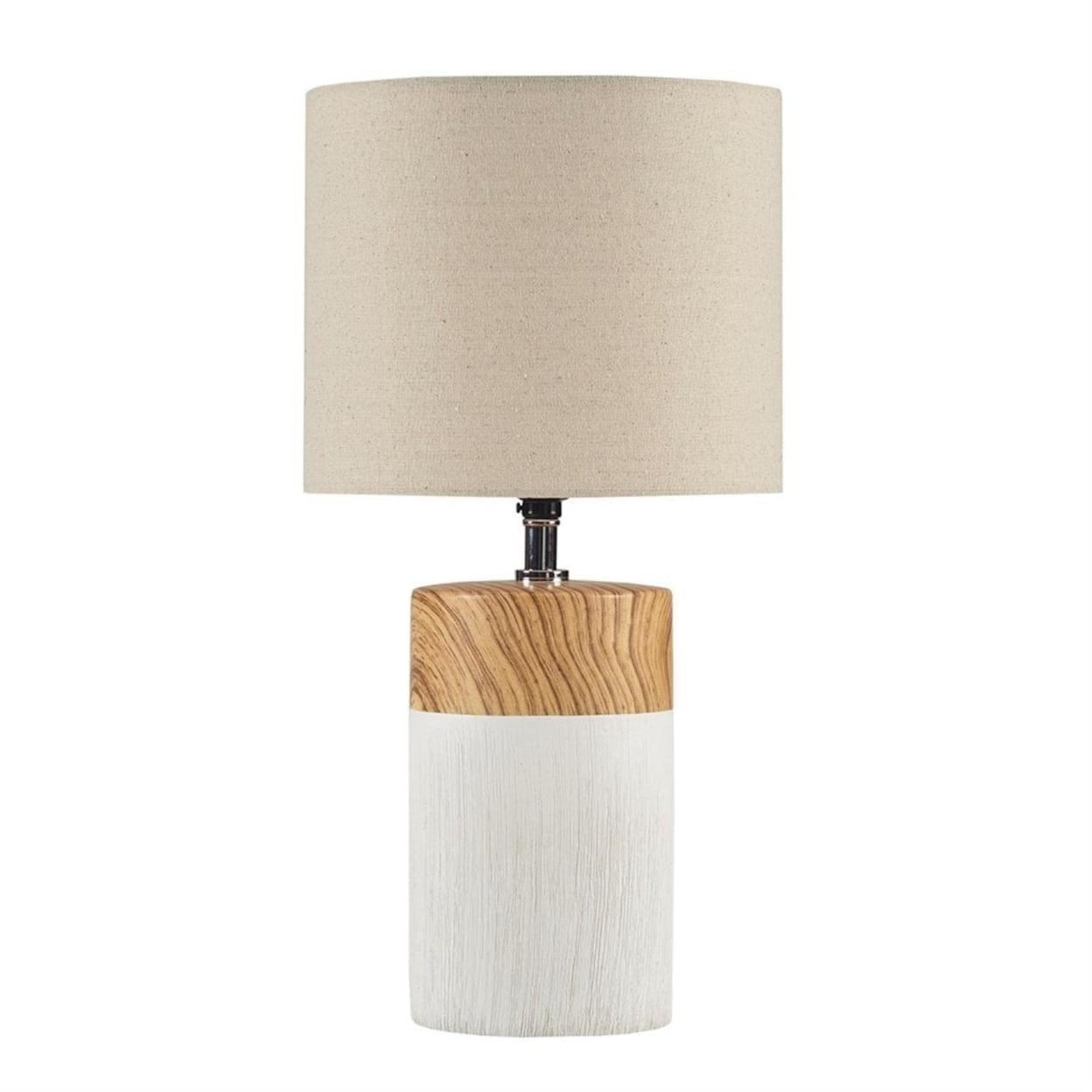 White and Brown Ceramic Table Lamp with Drum Shade