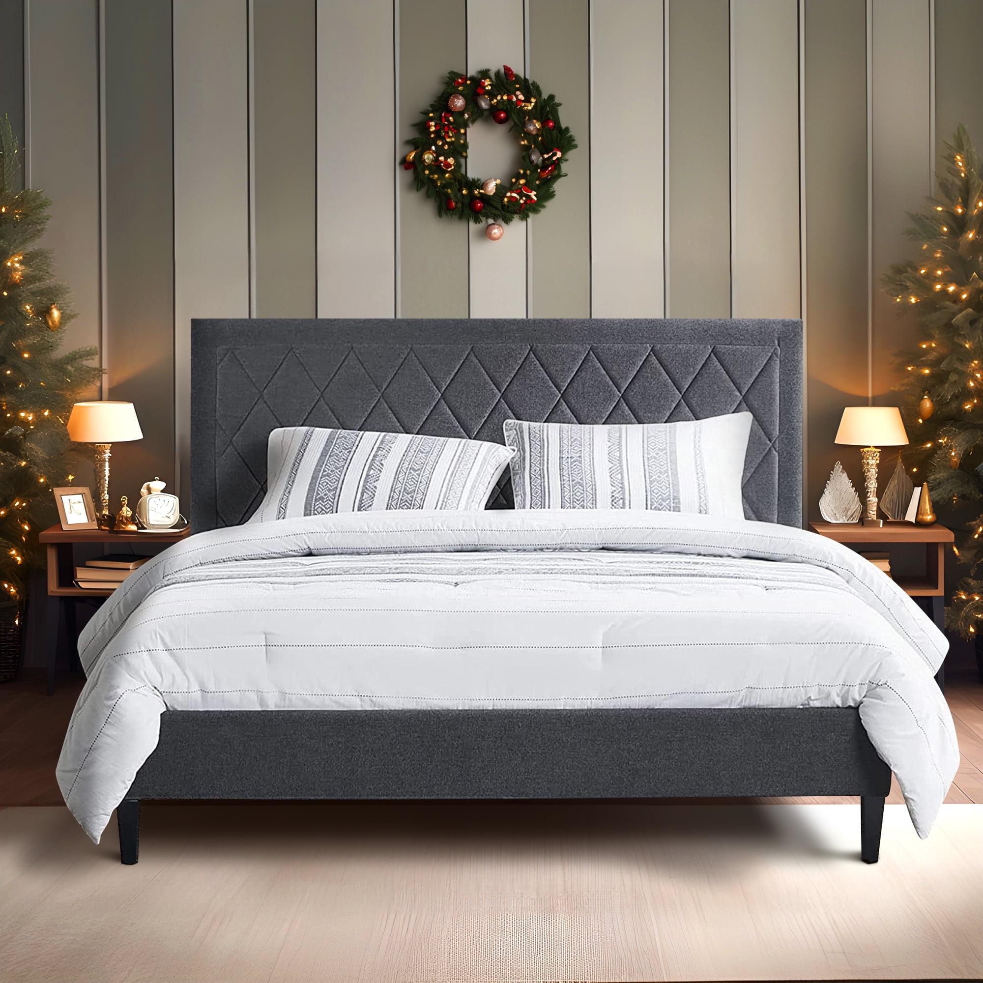 510 Design Queen Size Bed Frame with Headboard, Tufted Upholstered Platform Bed, Charcoal