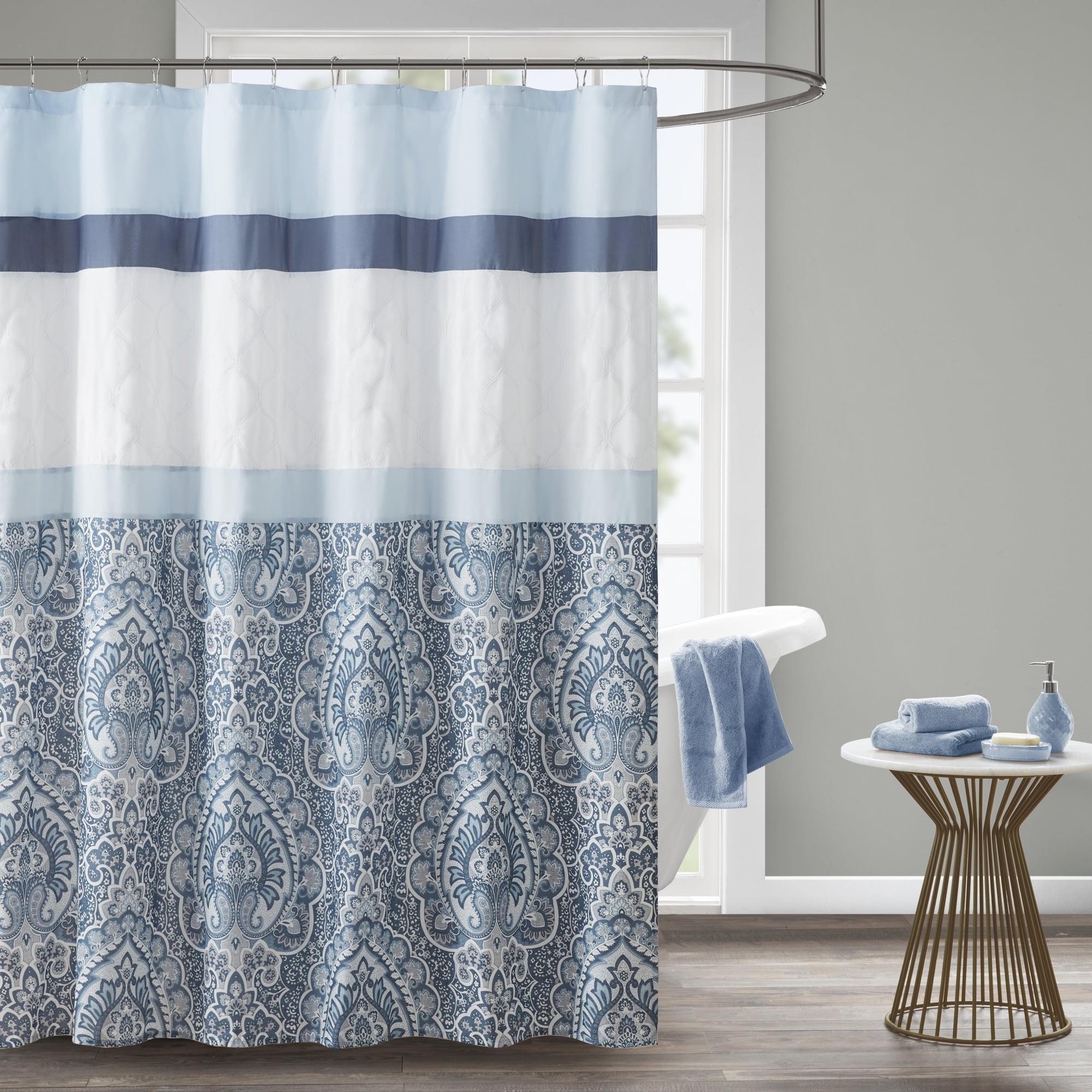510 Design Shower Stacie Embroidered Shower Curtain Blue: Microfiber, Machine Washable, Non-Slip Backing